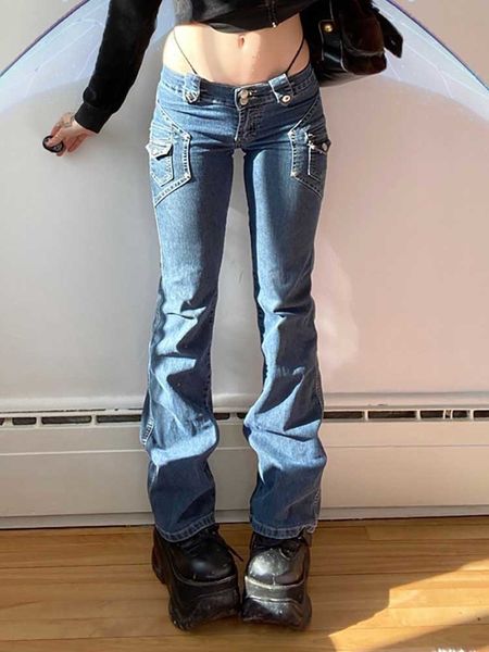 

women's jeans fashion y2k for women streetwear casual low rise vintage flare long baggy designer cargo pants female 230110, Blue