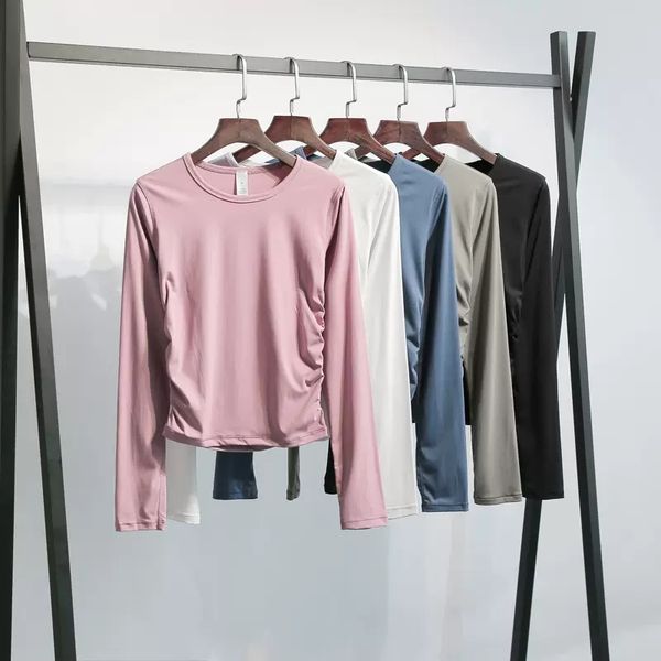 

luluwomen yoga clothing women's nude sports long-sleeved running training blouse stretch tight fitness quick-drying t-shirt