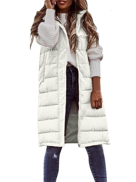 

women's vests cotton coat women sleeveless light thin long slim hooded waistcoat autumn winter fashion temperament white s-5xl coats 23, Black;white