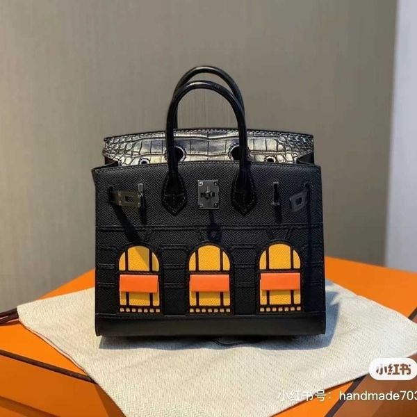 

genuine leather birkin herms bags bx snow house new women's fashion versatile cowhide lock buckle handheld color block