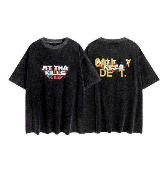 

fashion brand classic t shirt gallxxyed dept stamping letter print high street washed loose casual tee for men and women, White;black