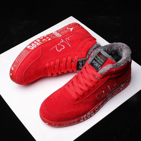 

dress shoes winter women men sneakers red rubber bottom sneaker man keep warm plush fashion lace-up mens causal flat lover 230111, Black