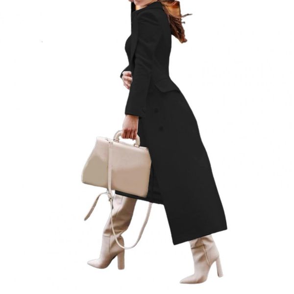 

women's knits tees lapel long sleeves flap pockets back split woolen coat women autumn winter doublebreasted cardigan blends 230111, White