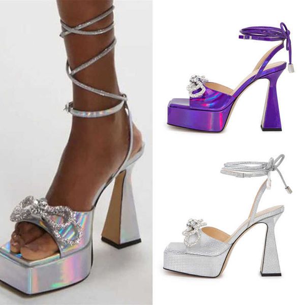 

dress shoes sandals women's rhinestone bow sandals 2022 summer new thick sole shaped high heels cross strap open toe banquet sandals 43, Black