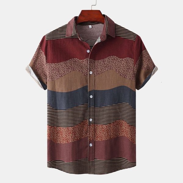 

men's casual shirts mens shirt vintage ethnic style printing loose short sleeve daily wearing office blouse chemise homme 230111, White;black