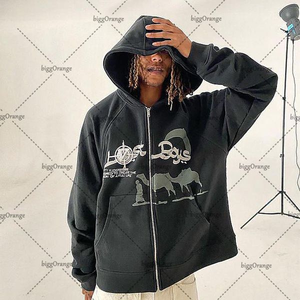 

men's hoodies sweatshirts hip hop joggers sweatshirt american fashion punk sport coat pullover gothic long sleeve zip hoodie y2k jacket, Black