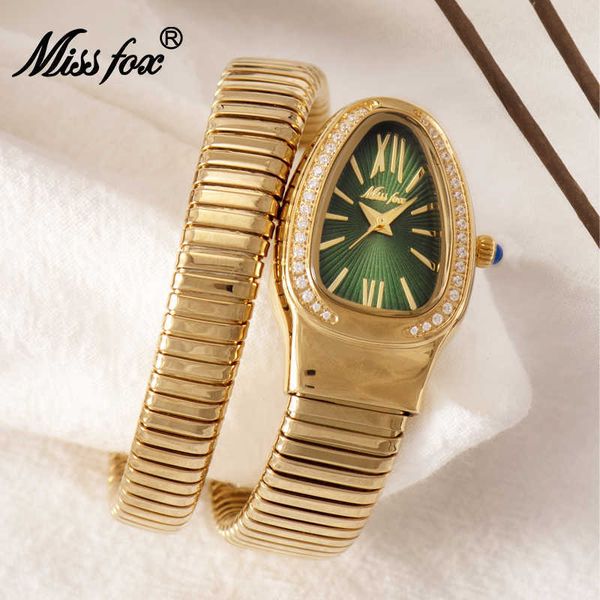 

missfox gold watch women elegant fashion quartz lady wristwatch snake shape waterproof clock jewelry accessories party gift 230113, Slivery;golden
