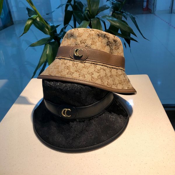 

bucket hats luxury designer bucket hat letter two tone metal cowhide printed stitching bucket hat men's and women's portable sun h, Blue;gray
