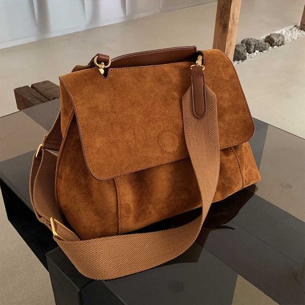 

cross body nubuck pu leather flap shoulder bags for women vintage wide strap crossbody bag large capacity women designer handbags tote bag 0