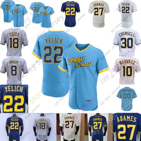 

custom baseball jerseys 2022 city connect brew crew jersey christian yelich willy adames hiura luis urias andrew 24 mccutchen kolten wong ca, Blue;black