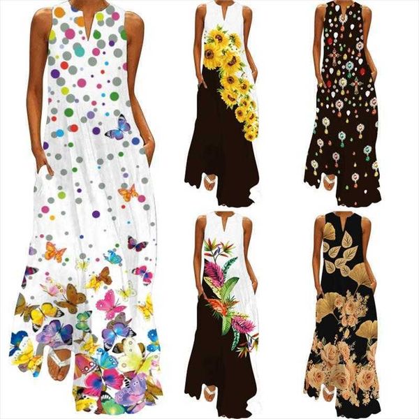 

summer womens clothes sleeveless casual dresses v neck butterfly print dress, Black;gray