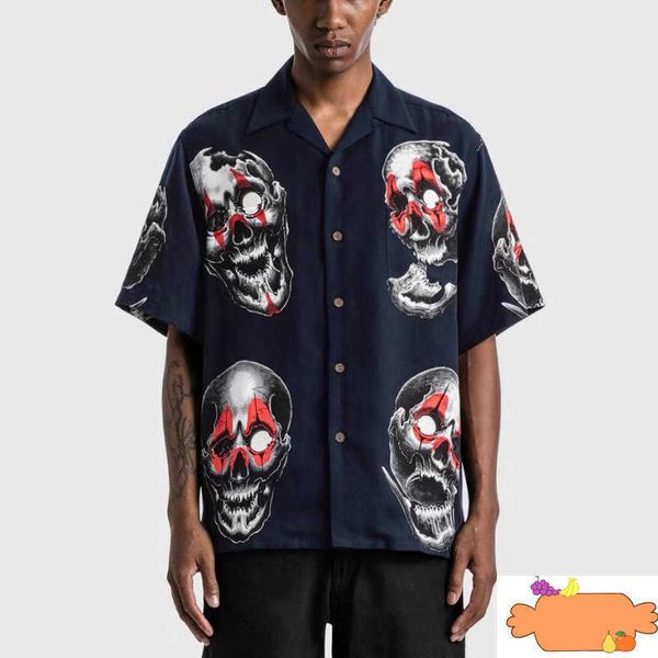

men's t-shirts 2023 skull print men women wacko maria vintage hawaiian shirt short sleeve shirts s/m//xl t230111, White;black