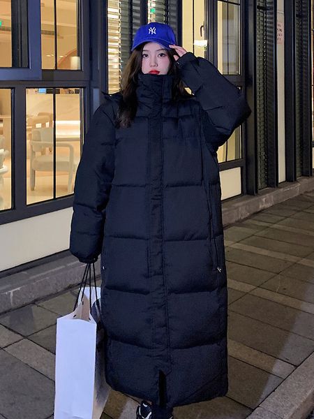 

women's down parkas greller solid color long straight winter coat casual women clothes hooded stylish jacket female outerwear 230110, Black