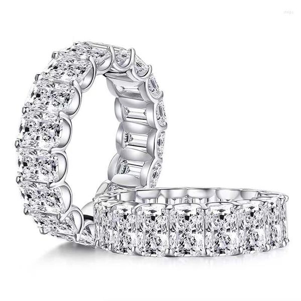 

cluster rings trendy 4 6mm emerald/radiant cut sona diamond eternity ring band plated white gold 925 sterling silver wedding anniversary, Golden;silver