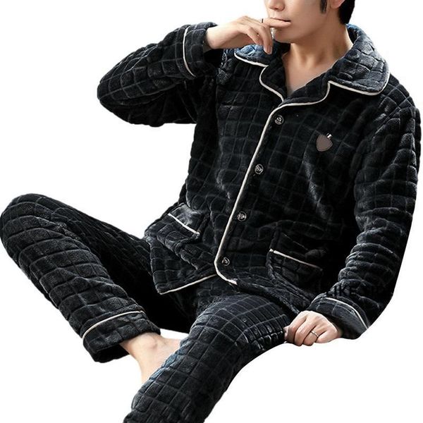 

men's sleepwear scoral fleece set warm soft pajamas sets for thick casual lounge wear 230111, Black;brown