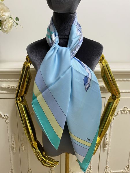 

women's square scarves goodquality 100% twill silk material pint letters horse pattern size 110cm - 110cm, Blue;gray