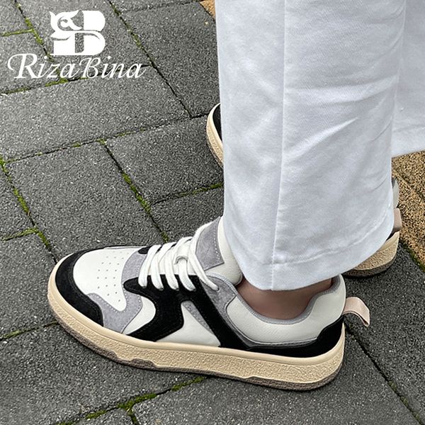 

dress shoes rizabina women sneakers real leather spring flats woman's ins style daily lady home casual footwear size 35-40 230111, Black
