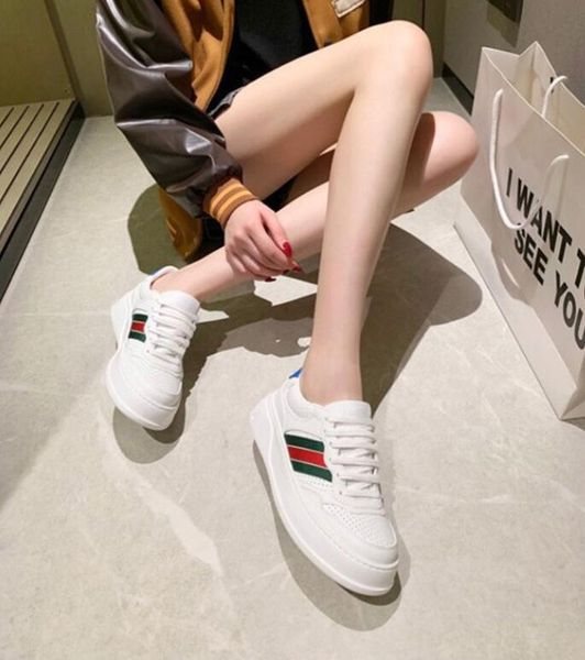 

2023 new aged biscuit small white shoes men women leather round toe thick soles shoes luxury letter casual sports shoes men's and women