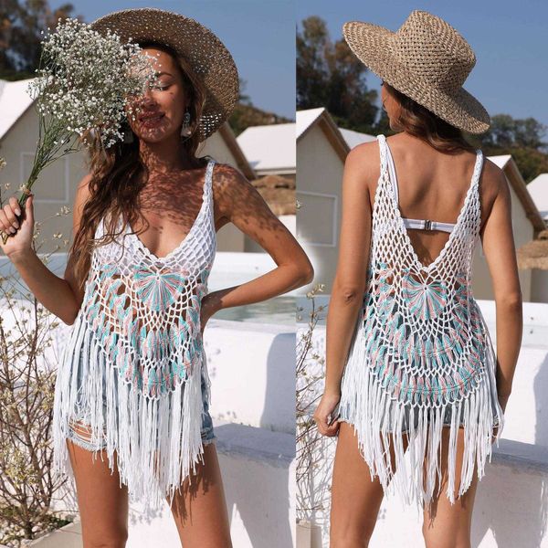 

see through pure hand casual dresses crocheting tassel stitching beach, Black;gray