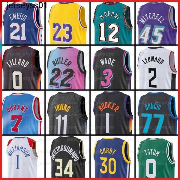 

kevin 7 durant kyrie harden basketball jerseys irving doncic joel simmons embiid dwyane jimmy wade butler antetokounmpo tatum pippen morant, Black;red