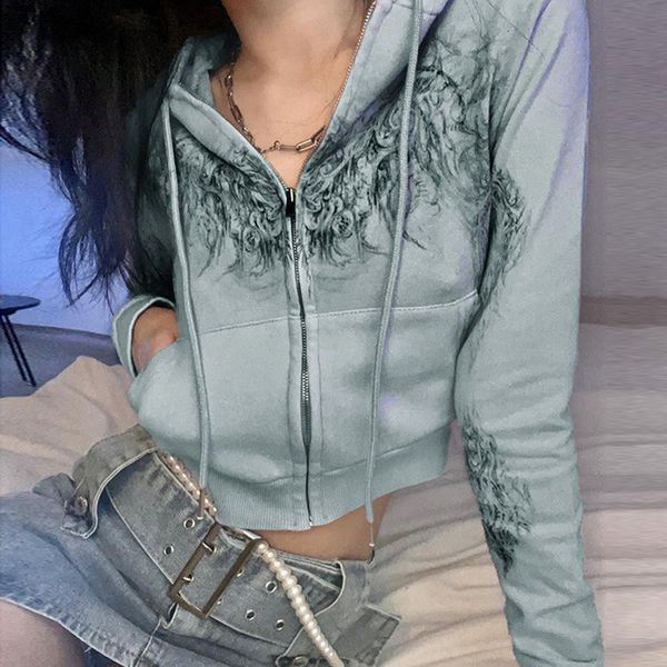 

men's hoodies sweatshirts hiriginharajuku graphic print cropped e girl dark academia y2k vintage zip up hoodie autumn spring long sleev, Black