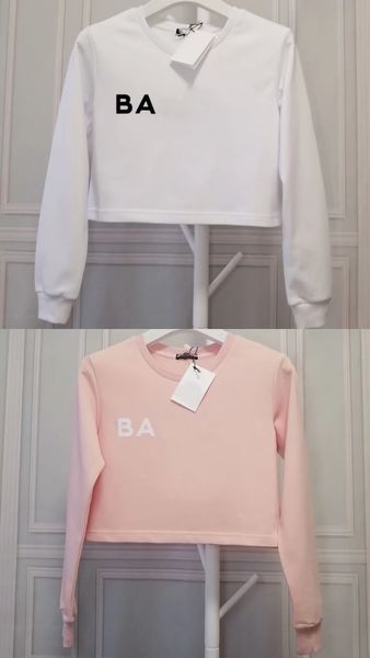 

women's 21 spring men's hoodies oz02 short pink sweatshirt flocking letter short black and white long sleeves