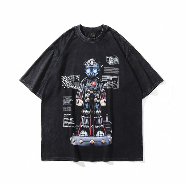 

men's plus tees hip hop washed streetwear t shirt printed cotton t-shirt vintage short sleeve, Black;brown
