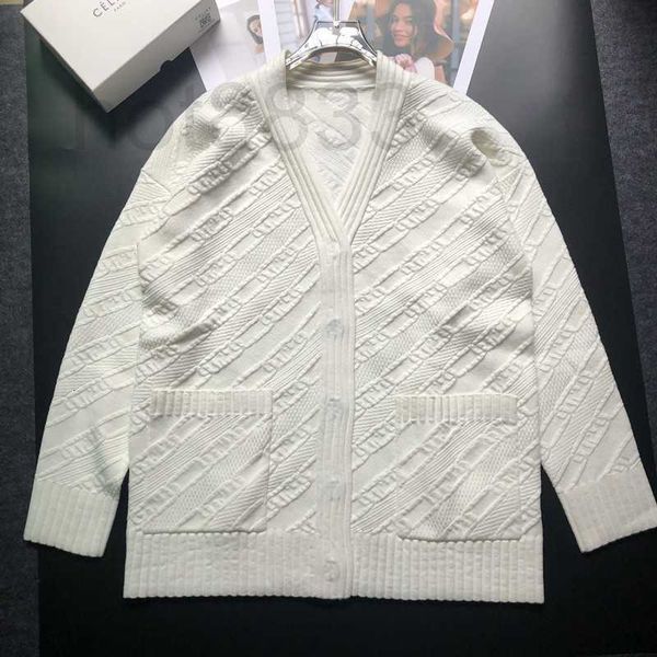 

women's sweaters designer new fashion embossed letters long-sleeved v-neck pocket knitted cardigan temperament simple coat xg7y, White;black