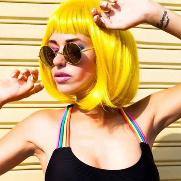 

cosplay wig female nightclub girl short hair wavy head color fashion bobo head cover, Black