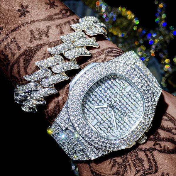 

iced out diamond watch quartz gold hip hop watches with micropave cz stainless steel watch for men clock relogio women watches 23011, Slivery;brown