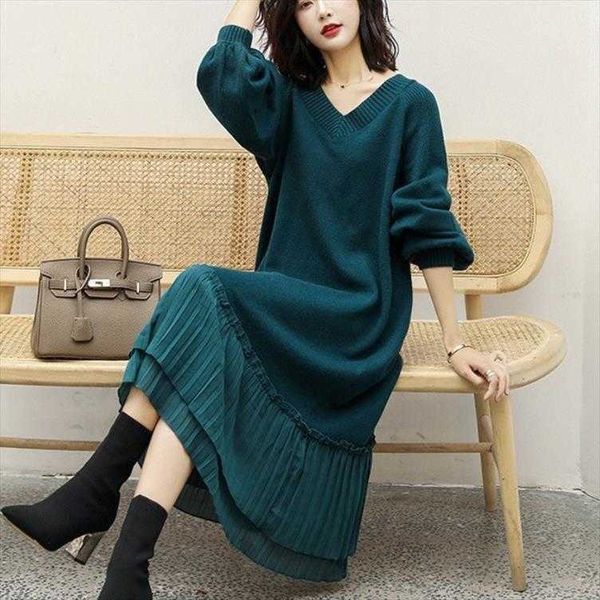 

spring korean style casual dresses loose plus size below the knee knitted dress, Black;gray