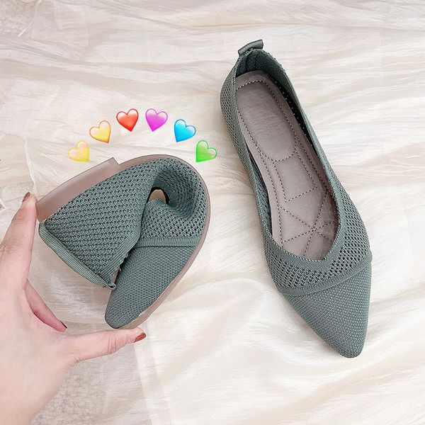 

dress shoes stretch knit ballet flats women loafers spring breathable mesh flat ballerina moccasins casual pointed toe boat 230111, Black