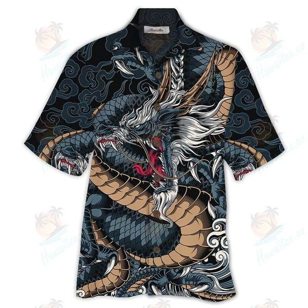 

men's casual shirts 3d print dragon men women chinese style short sleeve cuban vintage streetwear 230110, White;black