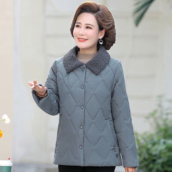 

women's down parkas autumn winter quilted jacket warm lambswool lapel middle age women cottonpadded mother light and slim cotton coat, Black