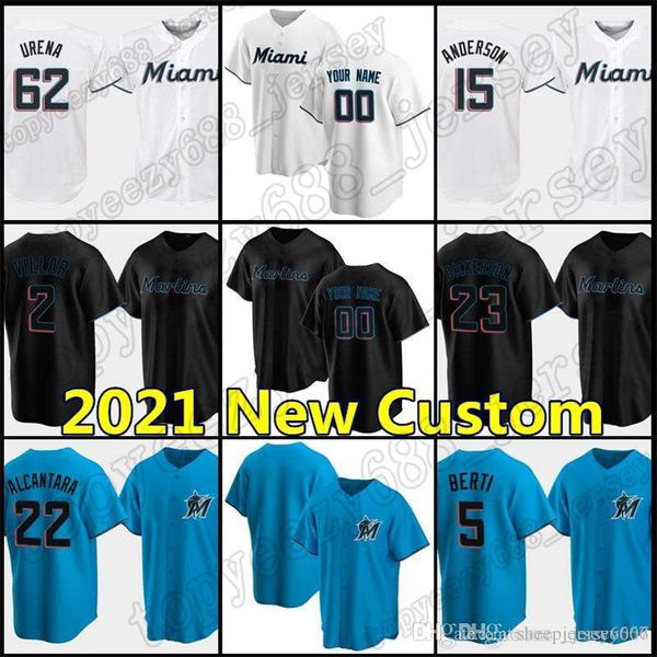 

custom miami custom 22 sandy alcantara jerseys marlins 16 jose fernandez 19 miguel rojas baseball 13 starlin castro jesus aguilar brian ande, Blue;black