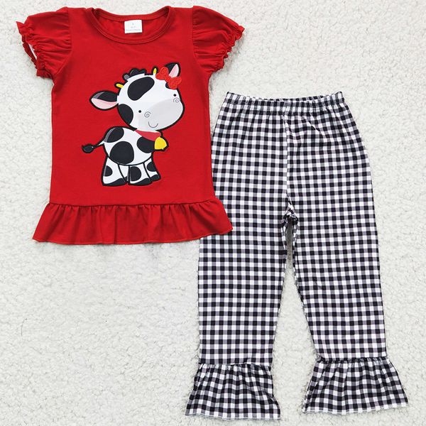 

rts wholesale baby girl clothes set cow print cute girls boutique outfits fashion kids sibling clothing toddler boys set new design, White