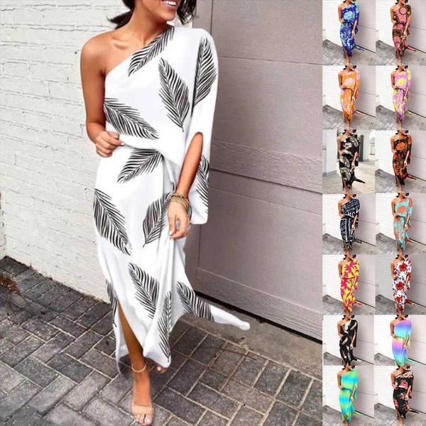 

womens dress oblique shoulder elegant single side sleeve for women, Black;gray