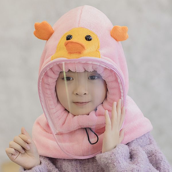 

caps hats autumn and winter children's hats biking hooded baby hood cartoon ear protection with face mask cute windproof hat 1-12 years, Yellow