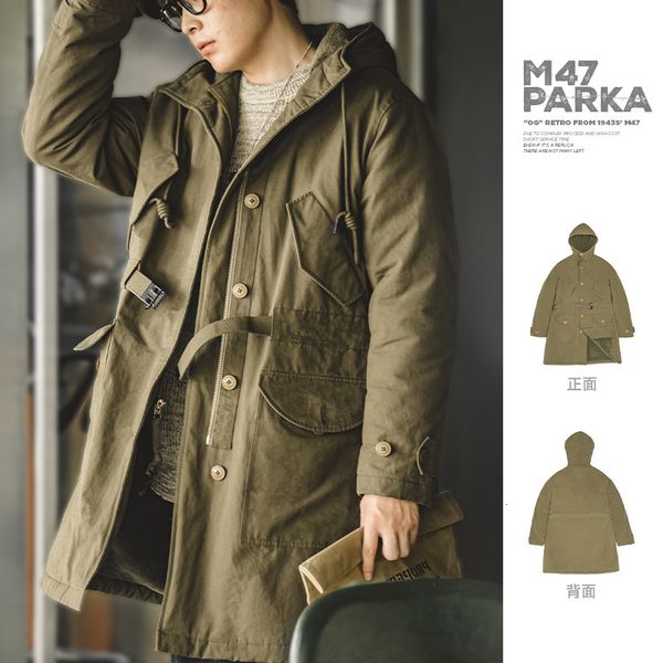 

men's jackets maden heavy m47 parka for male thick warm winter long jacket hooded classic trench coats vintage army green padded coat 2, Black;brown