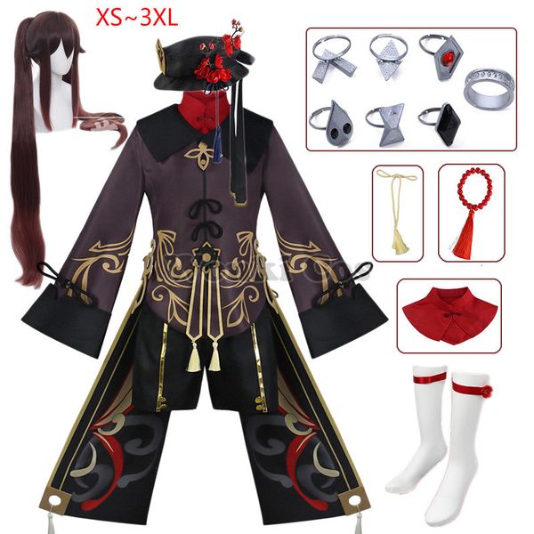 

costume accessories game genshin hutao cosplay impact hu tao wig with hat original rings double tail hair 230111, Silver