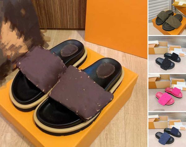 

brand casual shoes designer men women slippers sandals printing pool pillow summer flat flip flops beach, Black