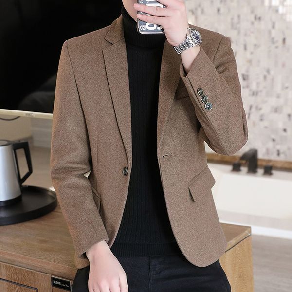 

men's suits blazers coat single button business casual wool blended jacket autumn/winter thick blazer plus size 230111, White;black