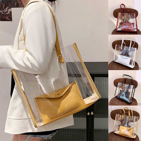 

cross body transparent bag women bag 2pcs/set luxury handbag fashion pvc clear bag handbags feminina bucket crossbody 2022 011123h