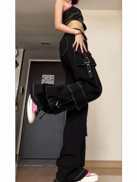 

women's jeans american vintage retro tooling jeans female y2k autumn and winter high street multi pocket loose wide leg pants casual 23, Blue