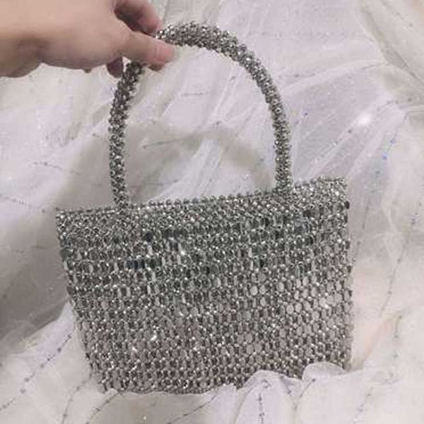 

evening bag netto rode pure hand geweven kralen rhinestone purse retro metalen s