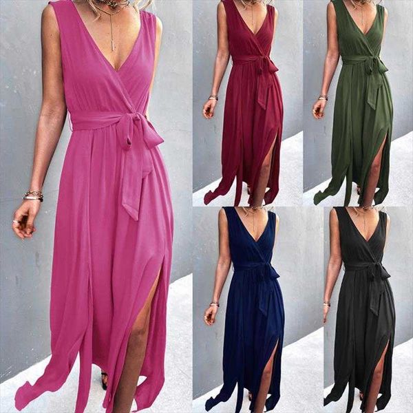 

spring and summer dresses v neck cross straps sleeveless split dress, Black;gray