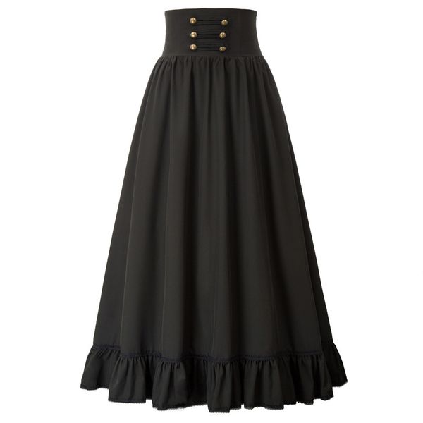 

skirts sd women summer clothes gothic maxi high waist ruffled hem aline elastic vintage pleated casual party 230110, Black