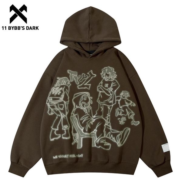 

men's hoodies sweatshirts 11 bybb's dark hoodies cartoon line character print hoodie loose casual mens streetwear high street hood, Black