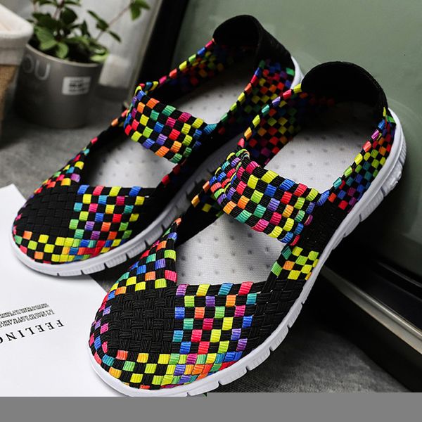 

dress shoes summer women lady hand made flats sneakers breathable lightweight flat manual woven shallow casual 230111, Black