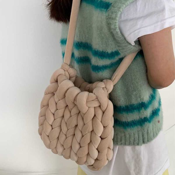 

cross body hand woven thick line shoulder bag womens fashion funny design crossbody bag soft color space cotton candy colored handbag 011123
